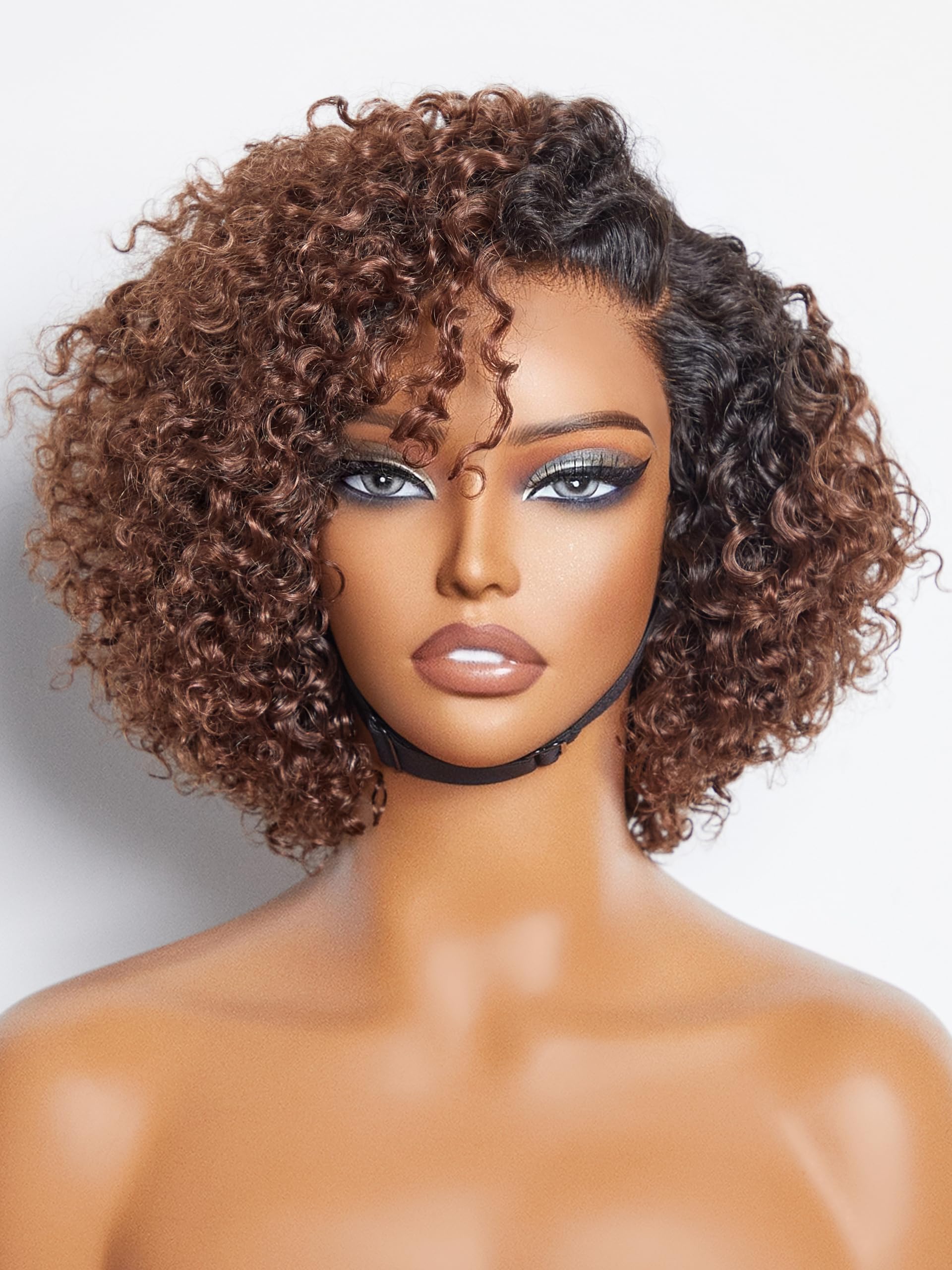 Luvme Hair 8in kinky curly ombre bob wig cover shows natural silhouette for everyday style