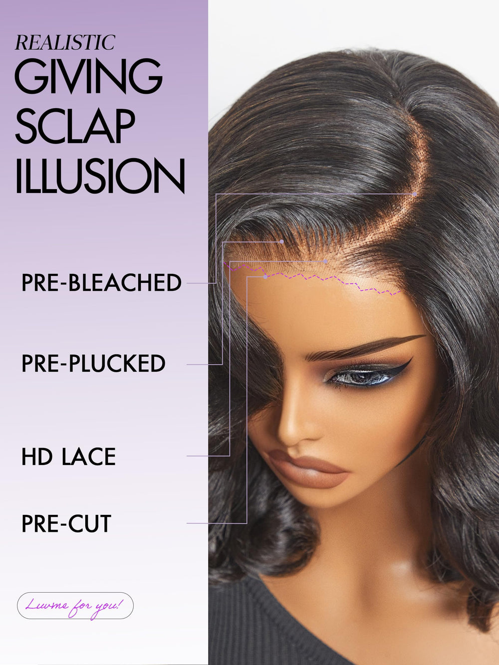 LUVME HAIR bleached knots natural color blends for seamless scalp appearance.