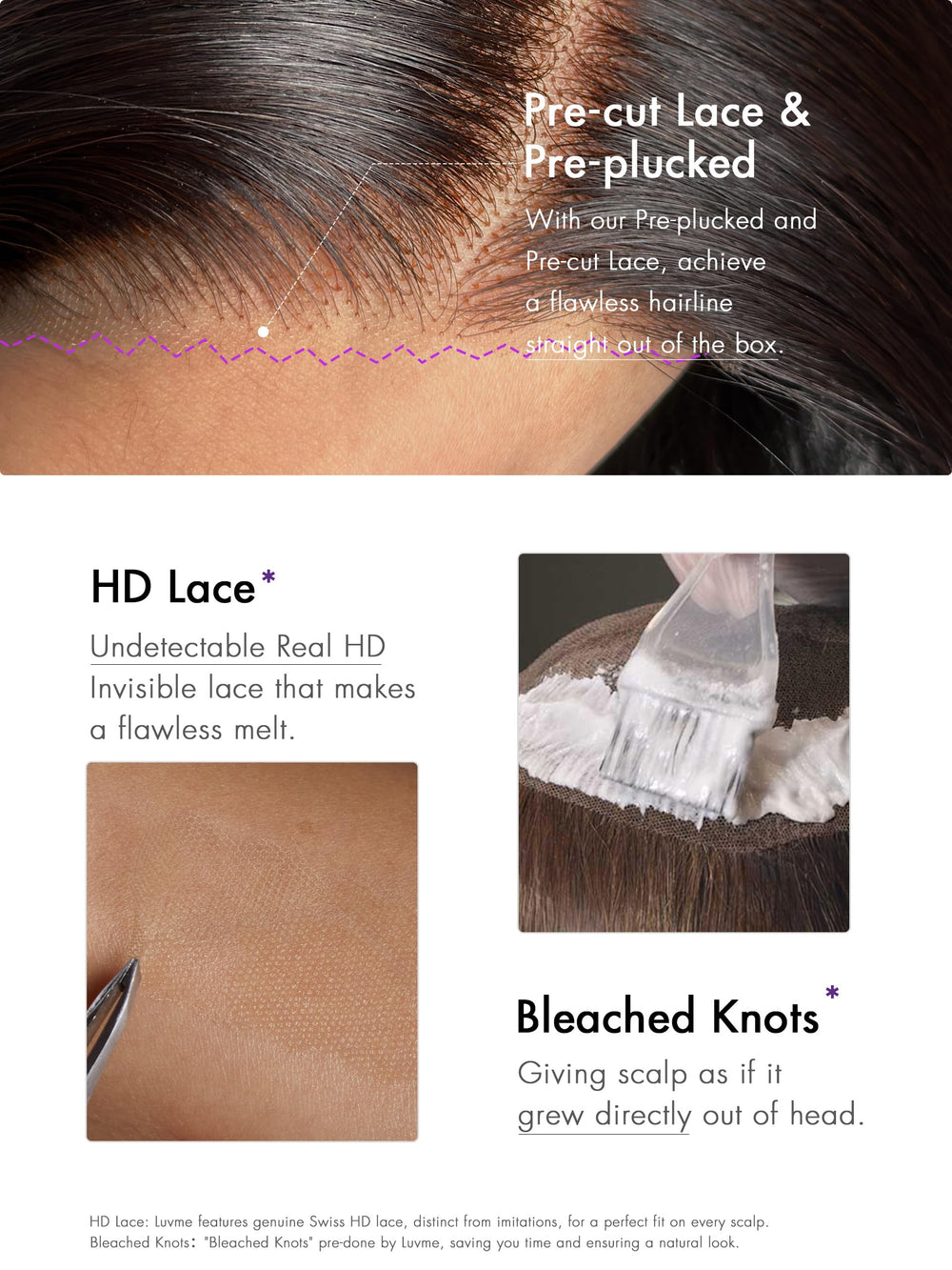 LUVME HAIR glueless design demo shows seamless skin blend for easy wear.