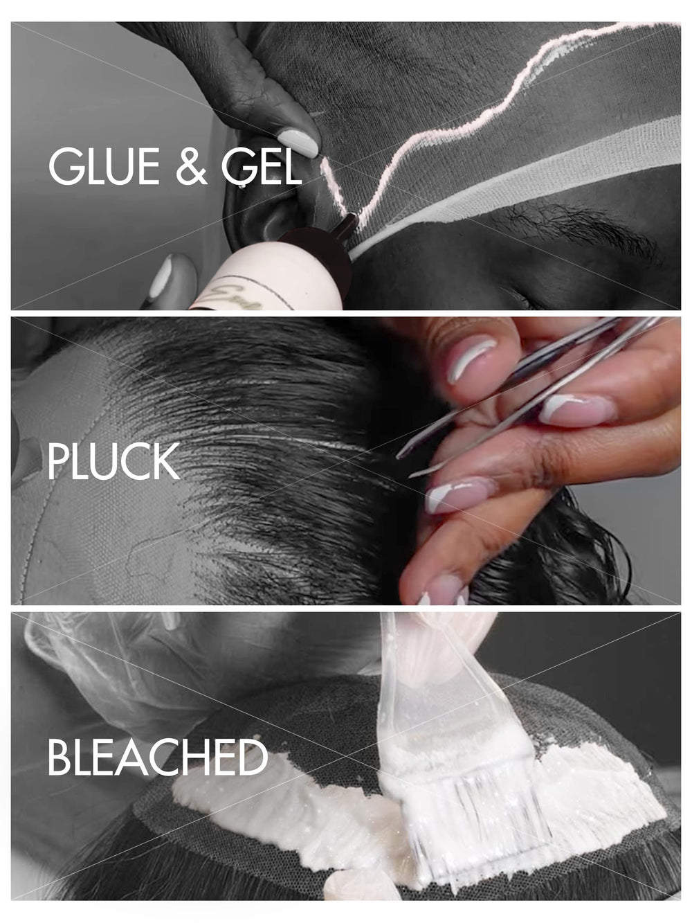 Luvme Hair precut glueless wig installation closeup emphasizes easy wear