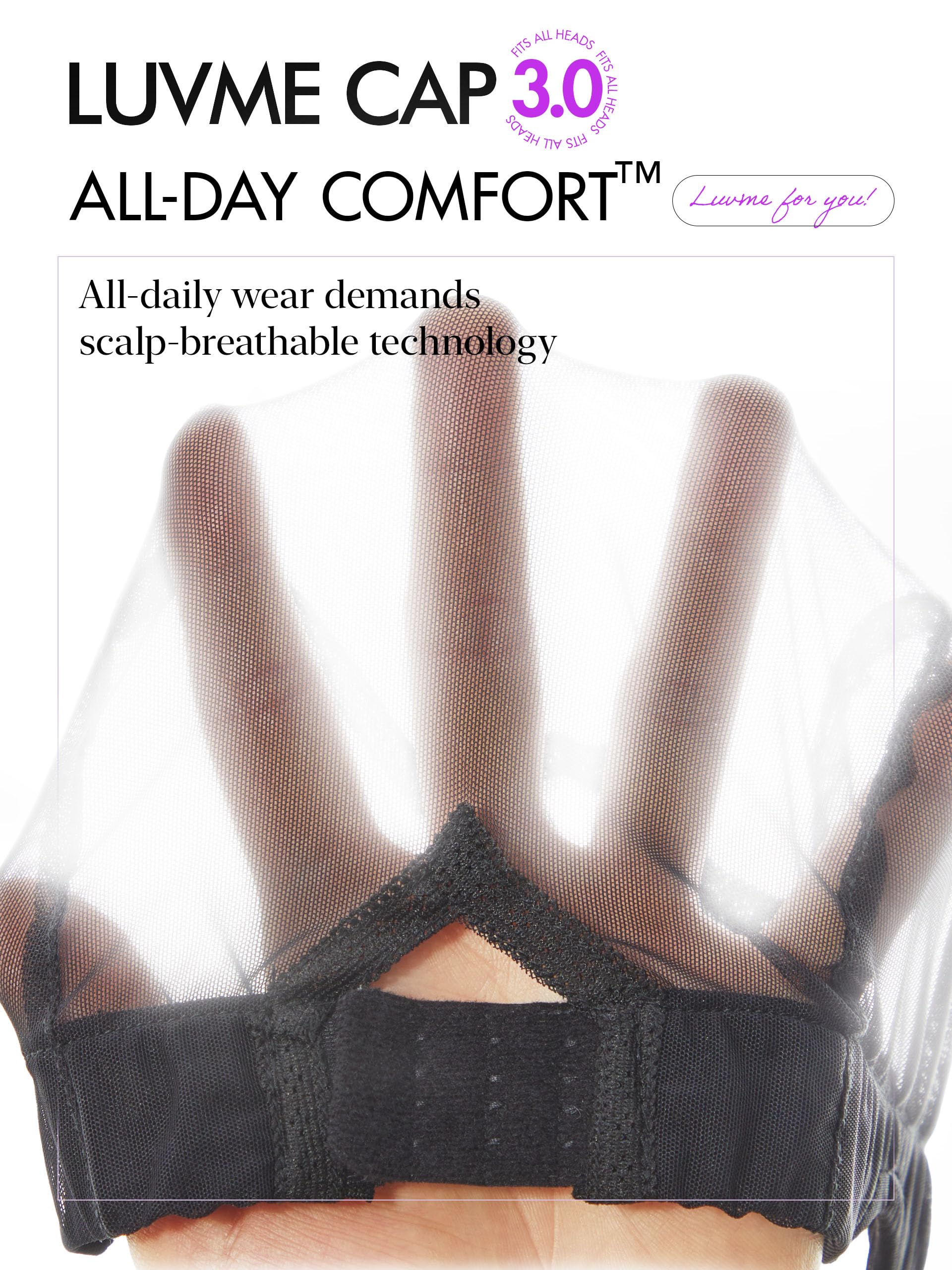 LUVME HAIR All-Day Comfort 5x5 lace closure detail for secure fit.