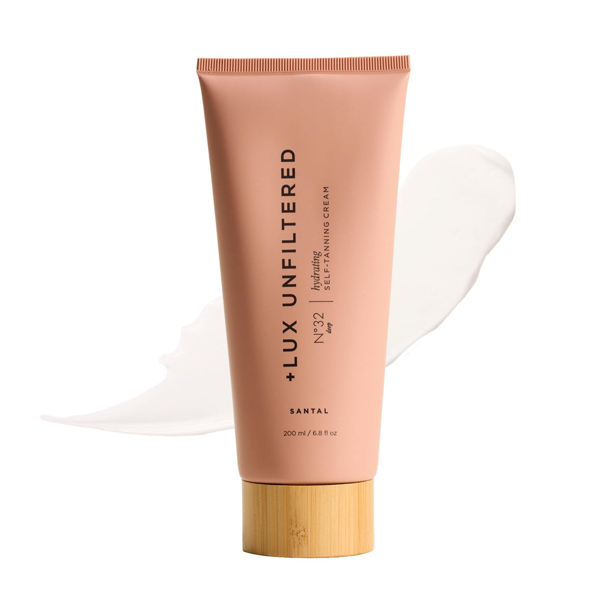 Lux Unfiltered N°32 Deep Gradual Tanner bottle showing buildable color for a natural-looking tan