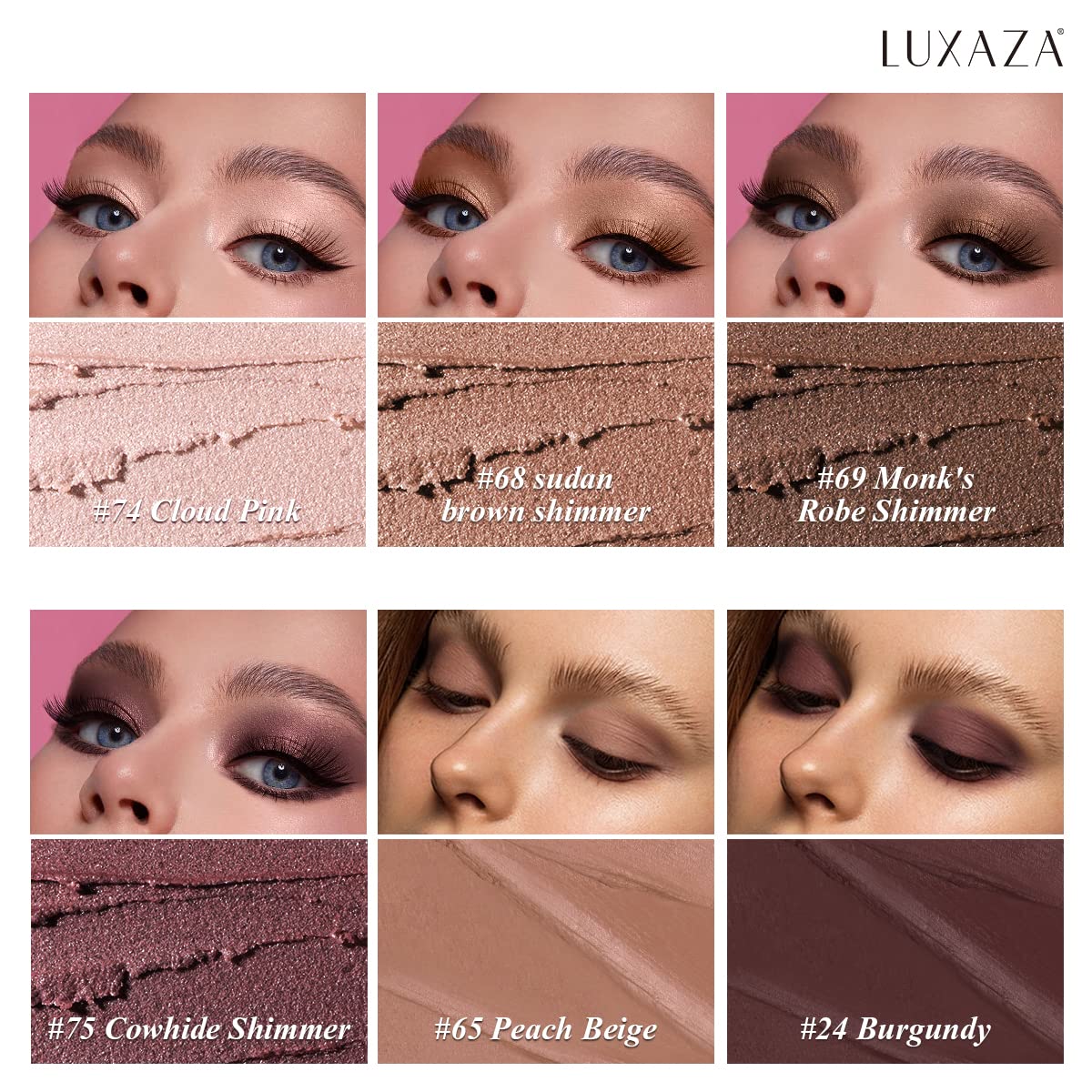 Luxaza wine-red swatches show shimmer and matte options