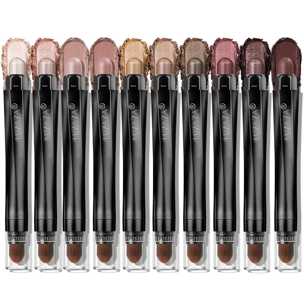 Luxaza Pro brown-eyeshadow-set close-up showing 10pcs rich pigments for everyday looks.