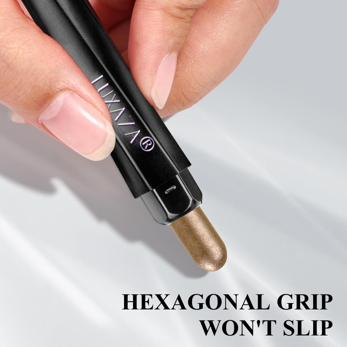 LUXAZA PRO hexagonal tube design provides comfortable grip during makeup application