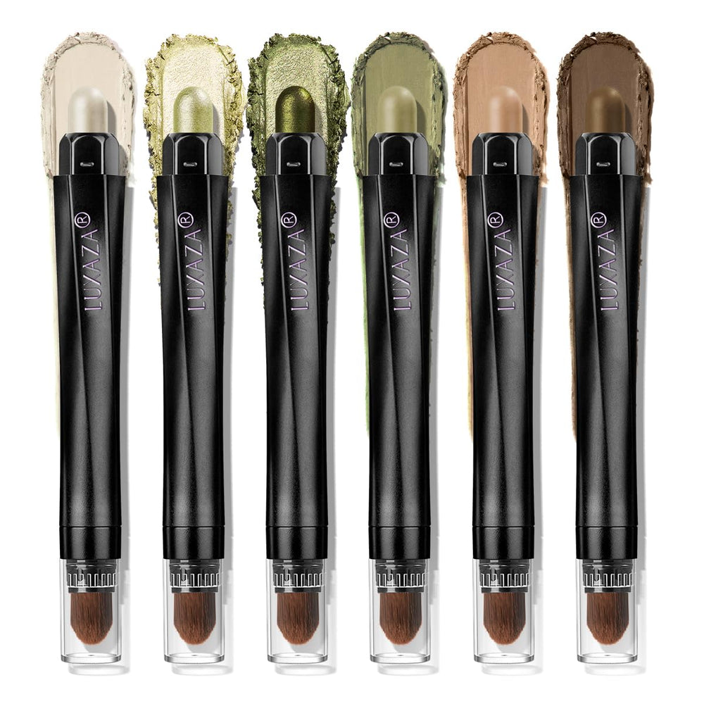LUXAZA PRO FIREFLIES LIGHT eyeshadow stick close-up reveals green metallic shimmer for smooth color.