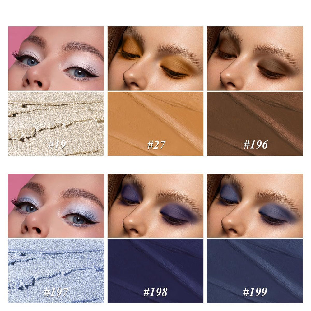LUXAZA PRO Jeans Blue eyeshadow stick built-in brush demonstrates smudge-proof blending for precise lids.
