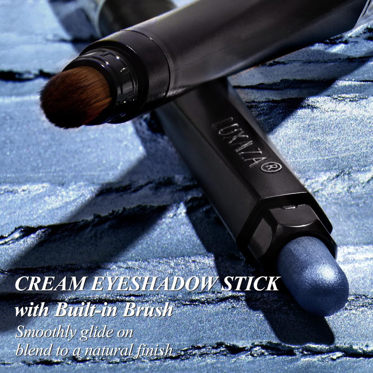 LUXAZA PRO Jeans Blue eyeshadow stick long-wear swatch promises up to 12 hours' wear.
