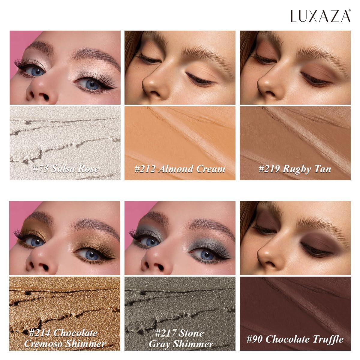 LUXAZA PRO neutral brown eyeshadow stick application demonstrates effortless on-the-spot definition.