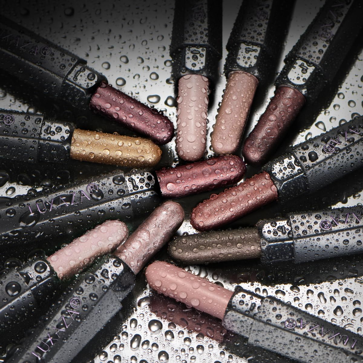 Luxaza Pro neutral-shimmer palette swatches for versatile day-to-night looks.