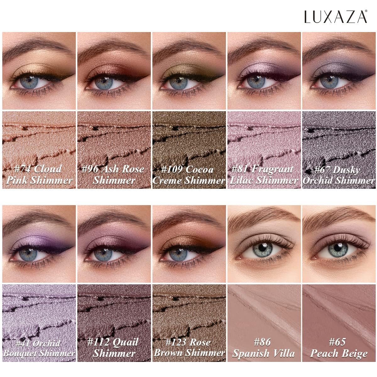 LUXAZA PRO Plum Eyeshadow Stick swatches show versatile neutrals ideal for daily shading and subtle shimmer.