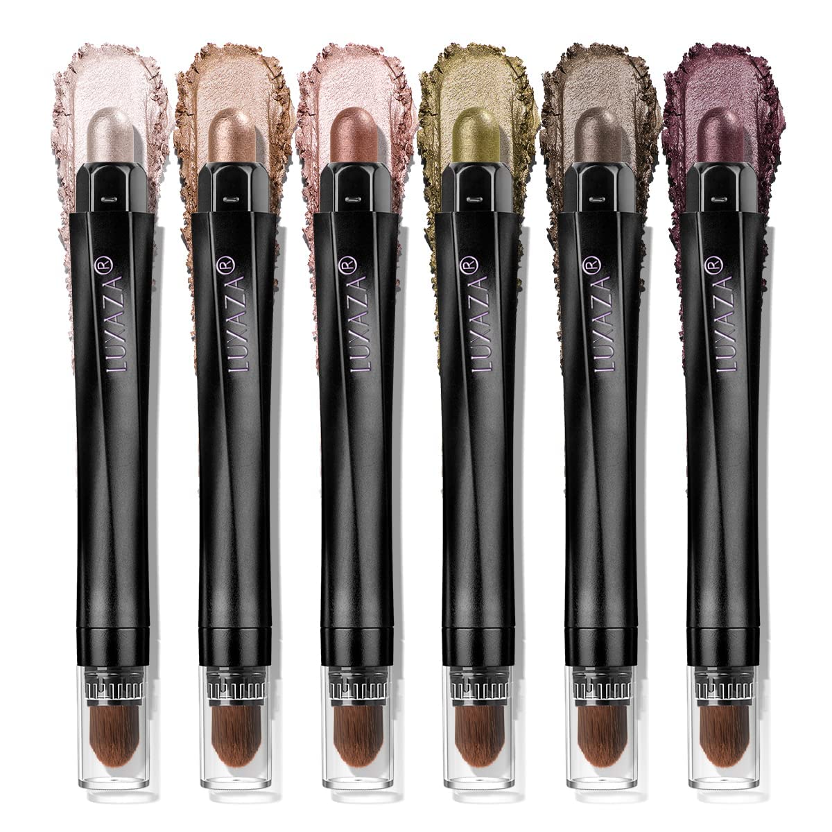LUXAZA PRO shimmer eyeshadow-stick 6pc Desert Wild packaging for quick color selection.