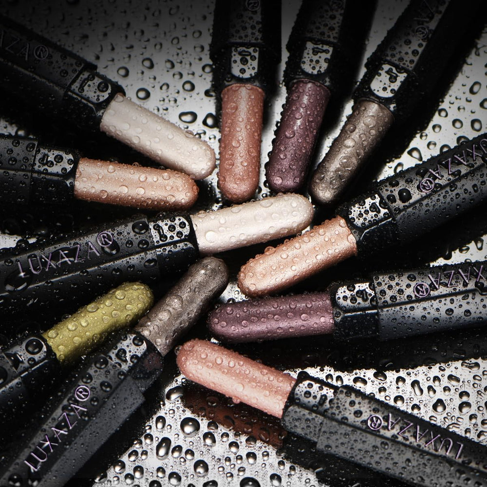 LUXAZA PRO shimmer eyeshadow-stick neutral palette close-up shows versatile everyday colors.