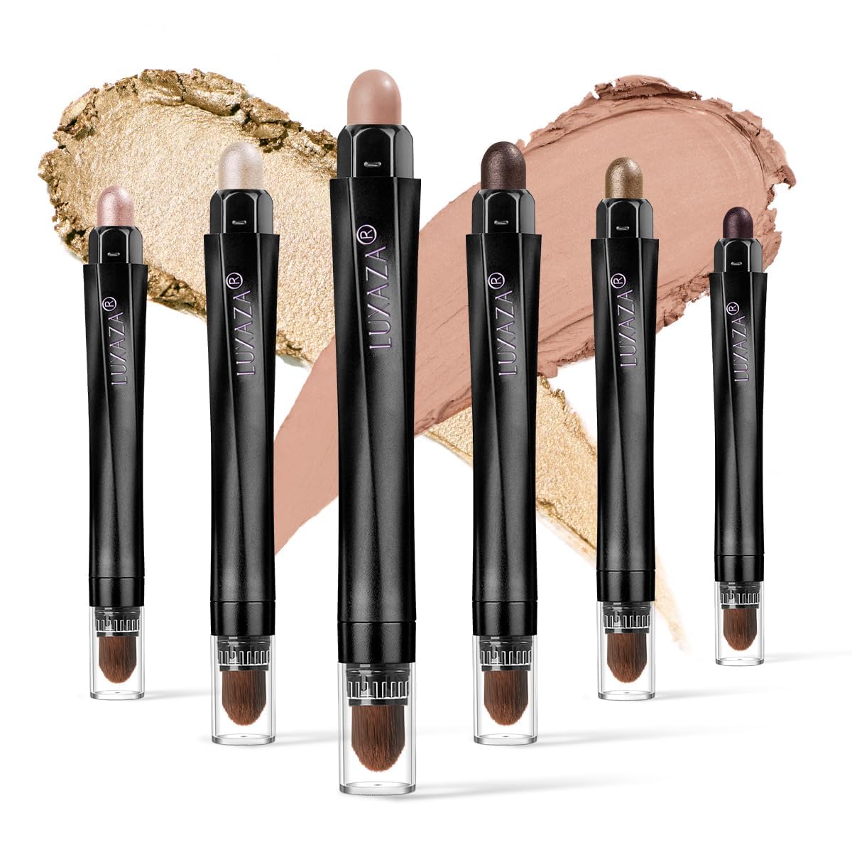 LUXAZA Quartz Pink cream eyeshadow stick close-up shows rich pigment for soft shimmer.