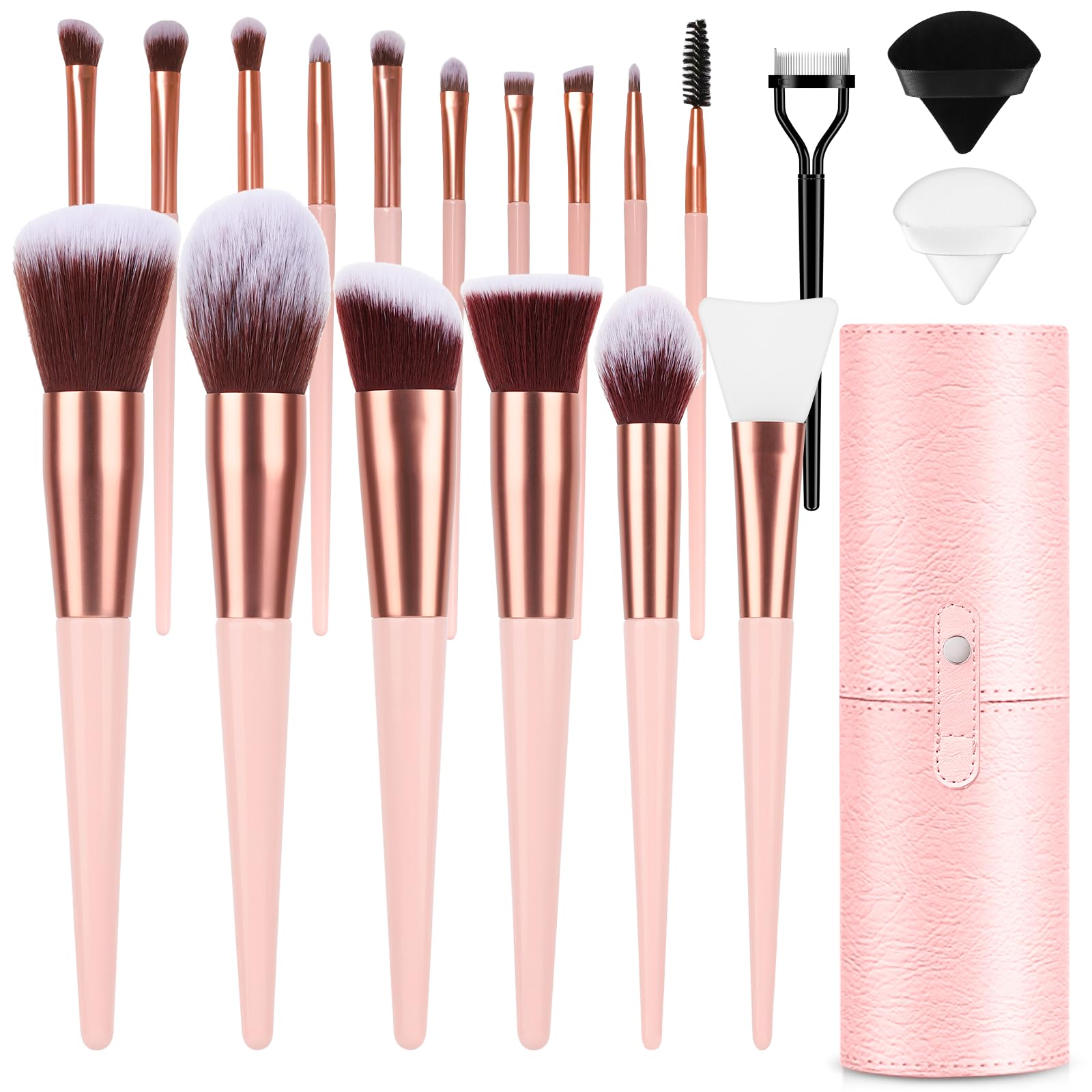 Luxbru makeup brush set 17pc in pink case for organized routines