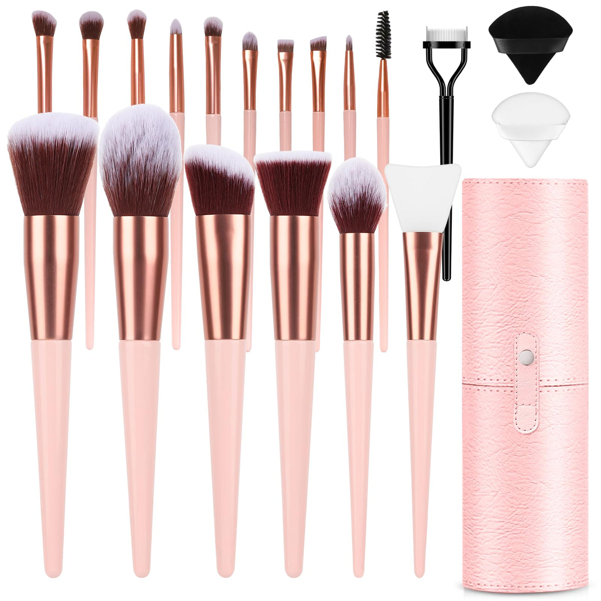 Luxbru makeup brush set 17pc in pink case for organized routines