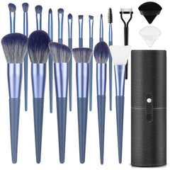 LUXBRU makeup brush set 17pcs with travel case, organized for on-the-go application.
