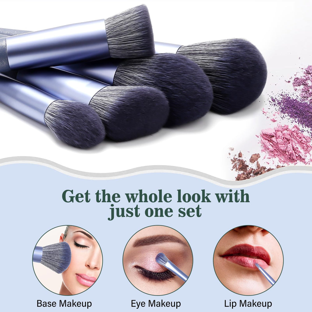 LUXBRU makeup brush set travel case open, showcasing organized storage and on-the-go routine.