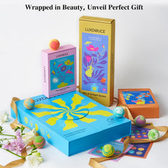 LUXDOUCE floral-euphoria-series bombs highlight botanical scents in a decorative box.