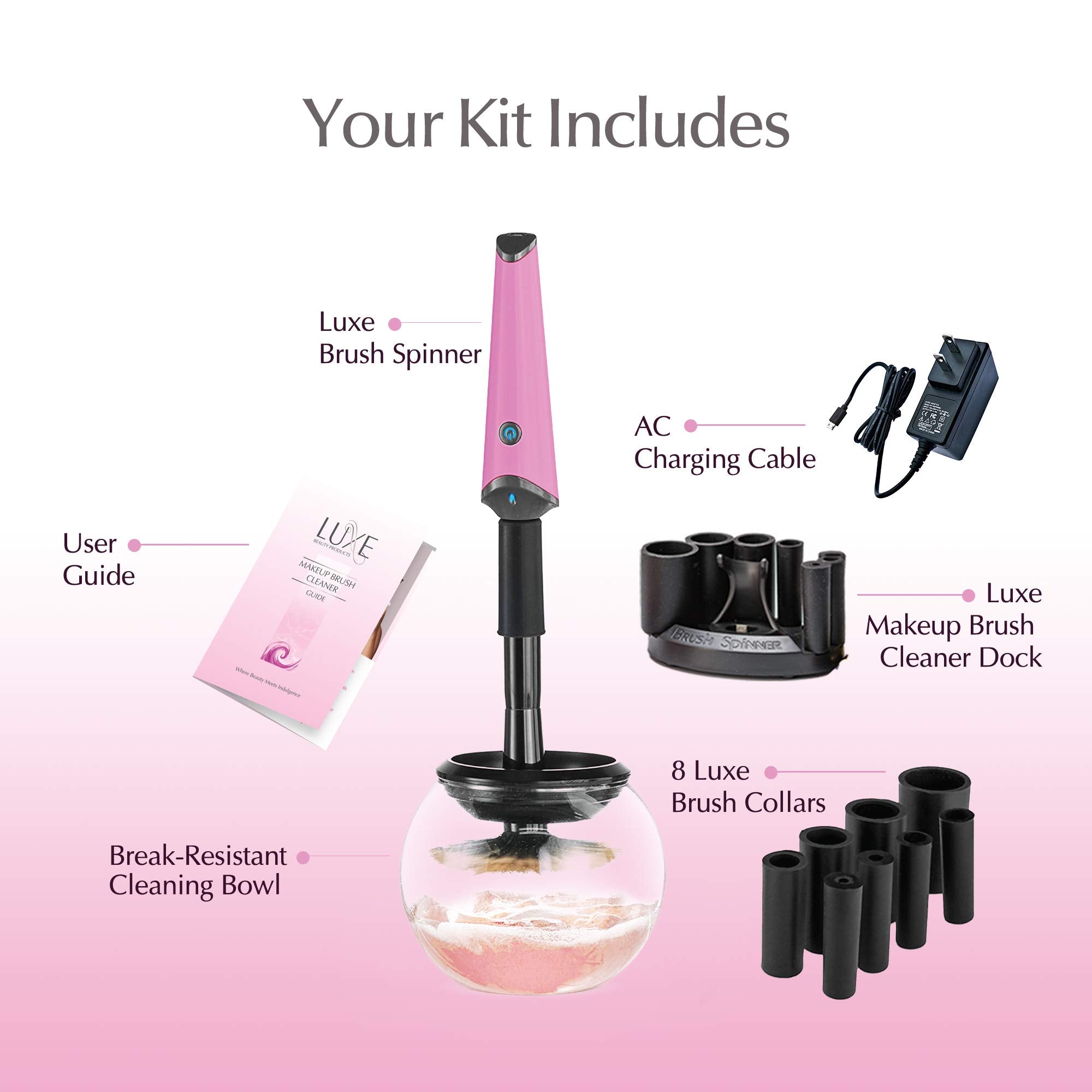 Luxe brush spinner pink for gentle rotation and quick drying of brushes