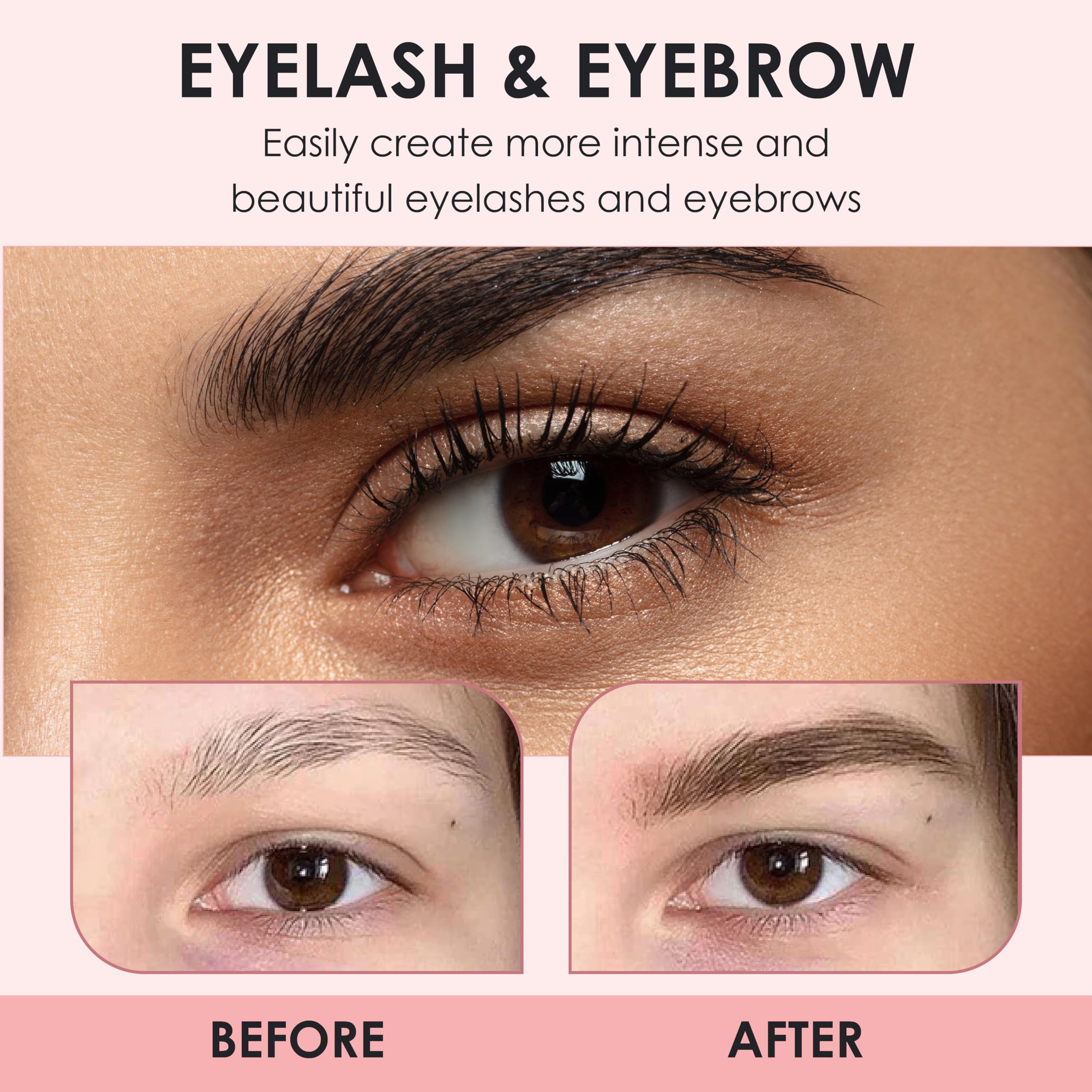 Luxe Cosmetics brown color set lashes before-after shows dramatic enhancement.
