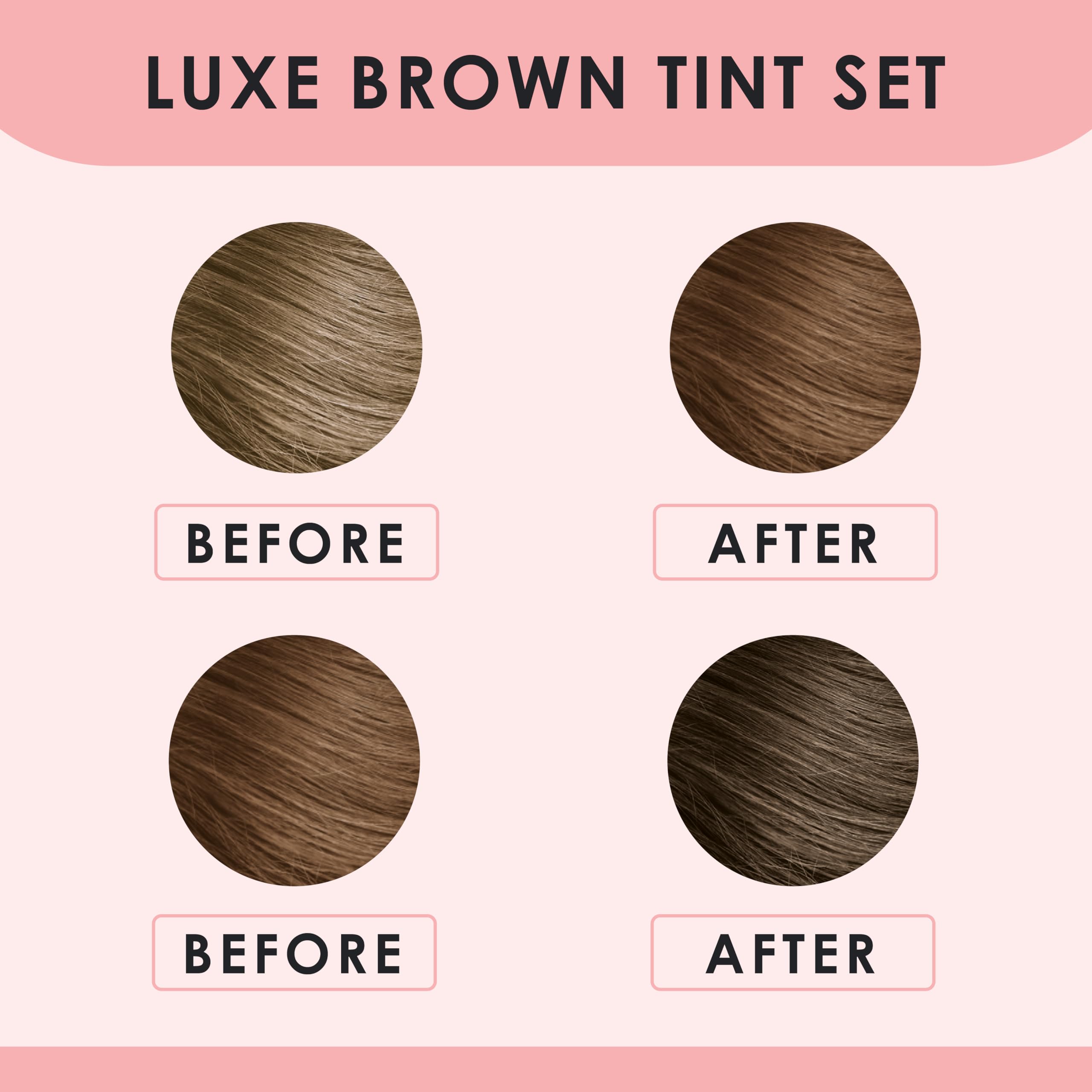 Luxe Cosmetics brown color set soft lashes after treatment emphasizes nourished feel.