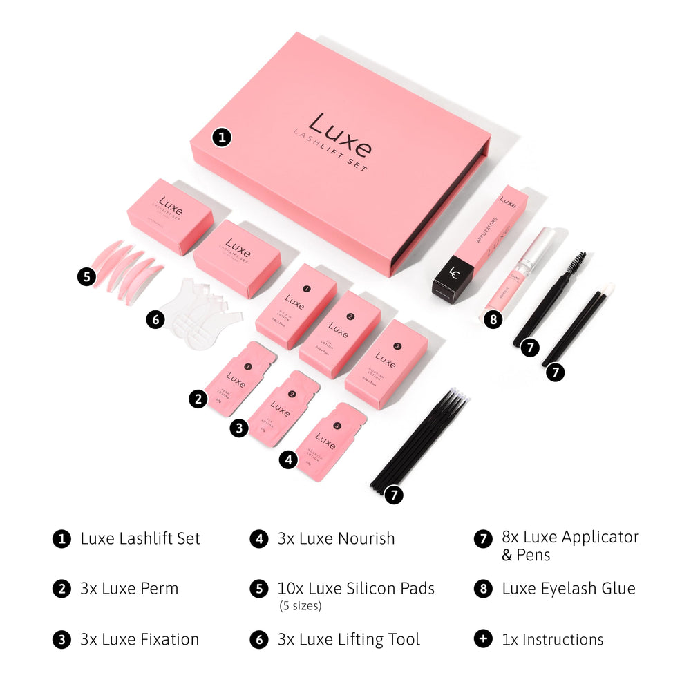 Luxe Cosmetics Lash Lift Kit step by step process demonstrates easy at home application