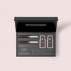 Luxe Cosmetics Pro Eyebrow Lamination Kit contents laid out for thorough brow lift setup