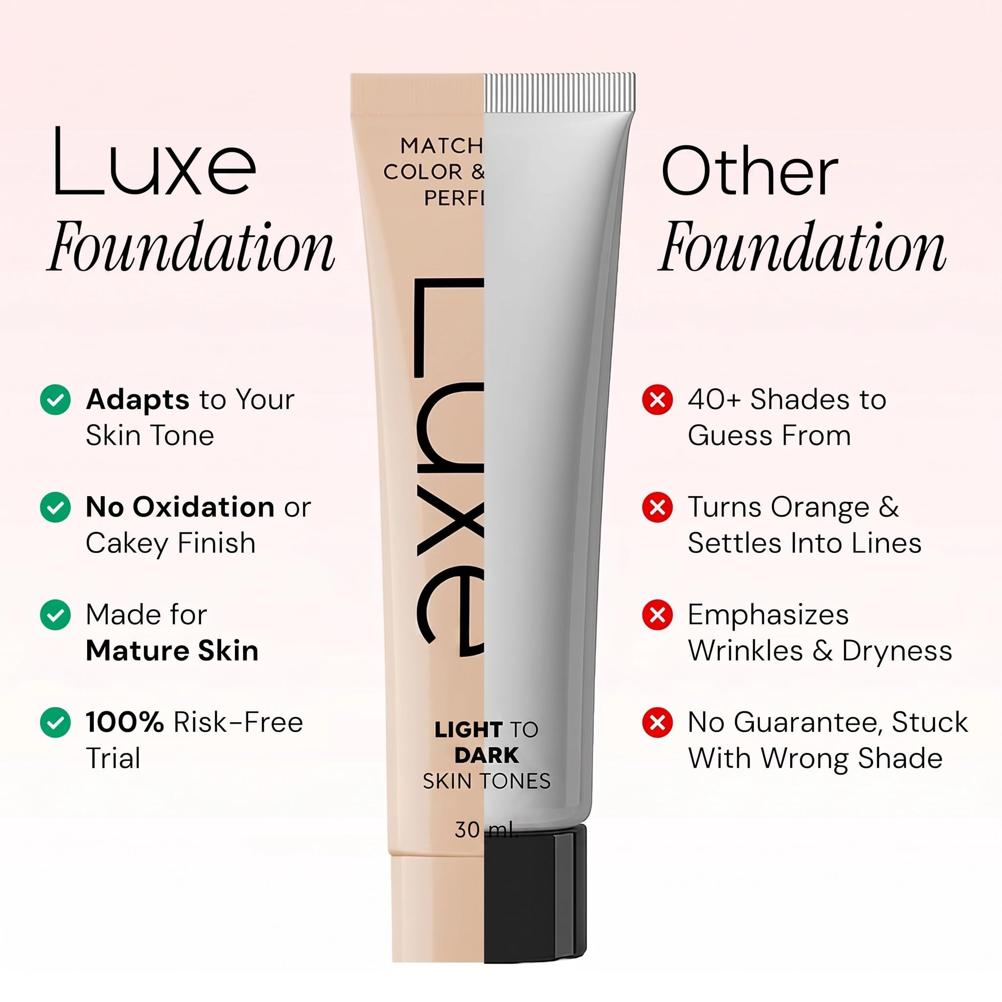 Luxe application with fingers blending foundation, instant tone adaptation benefit