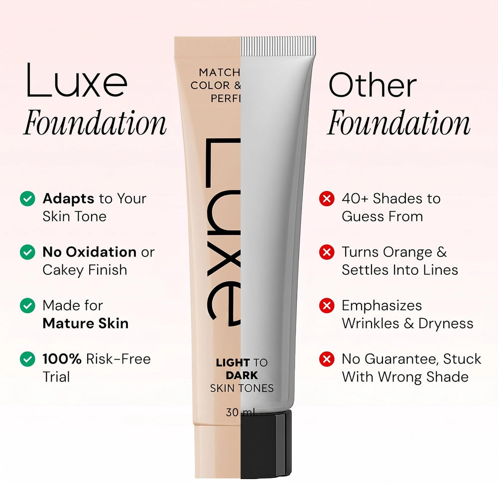Luxe application with fingers blending foundation, instant tone adaptation benefit