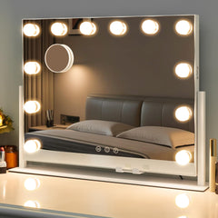LuxeVue vanity mirror with 12 LED bulbs delivers even, makeup-friendly lighting for flawless application.