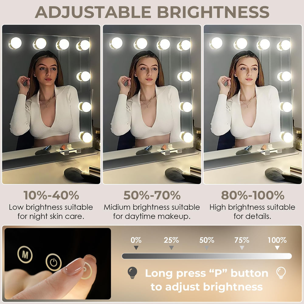 LuxeVue built-in USB port and phone holder keep devices handy while getting ready.