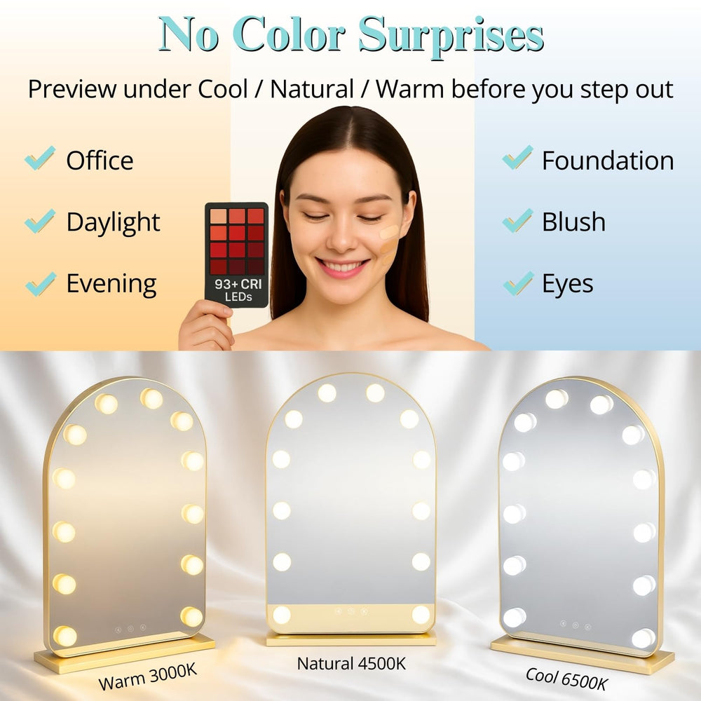 LUXFURNI vanity mirror color temp settings enable versatile office and evening appearances.