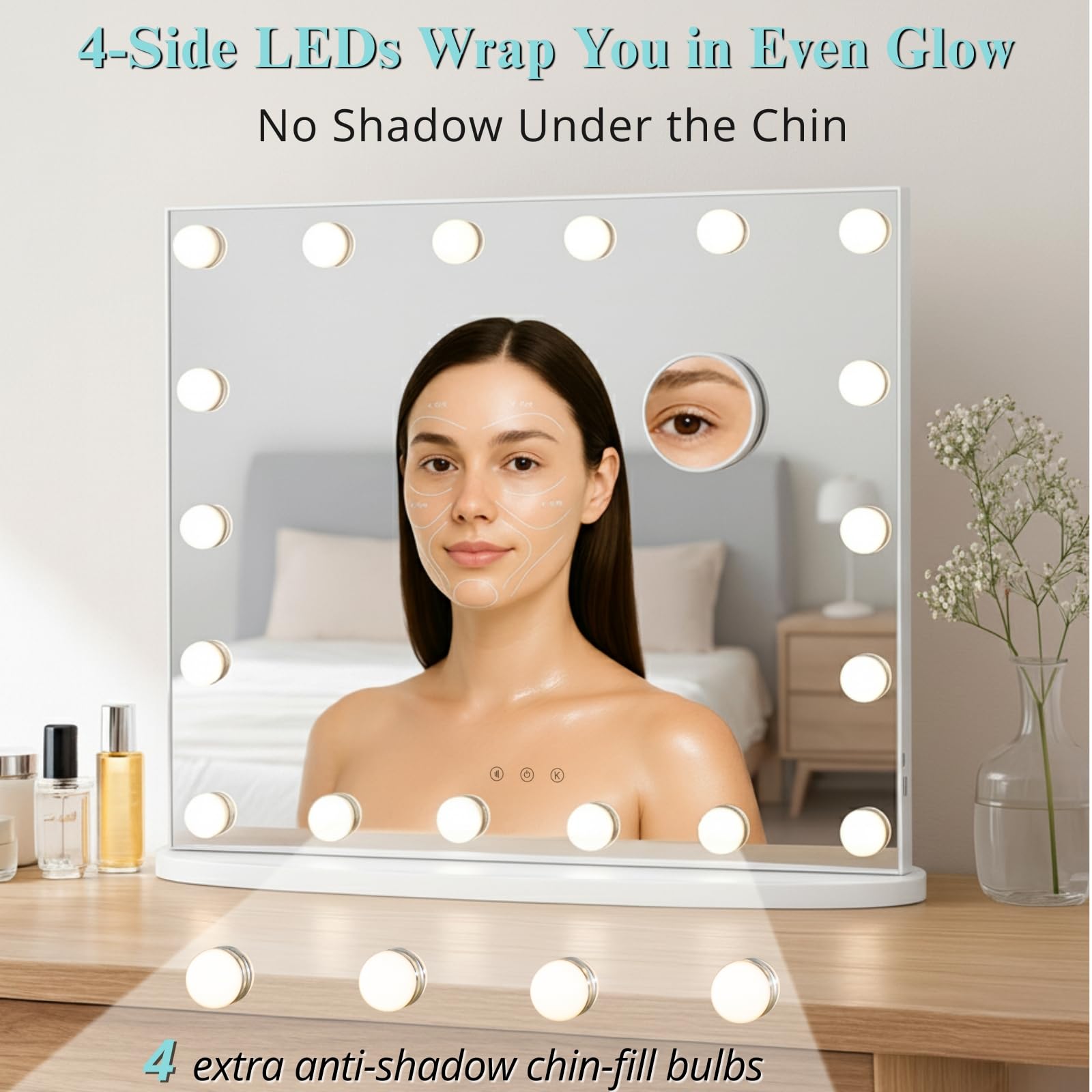LUXFURNI vanity mirror dimmed warm light setting for evening routines
