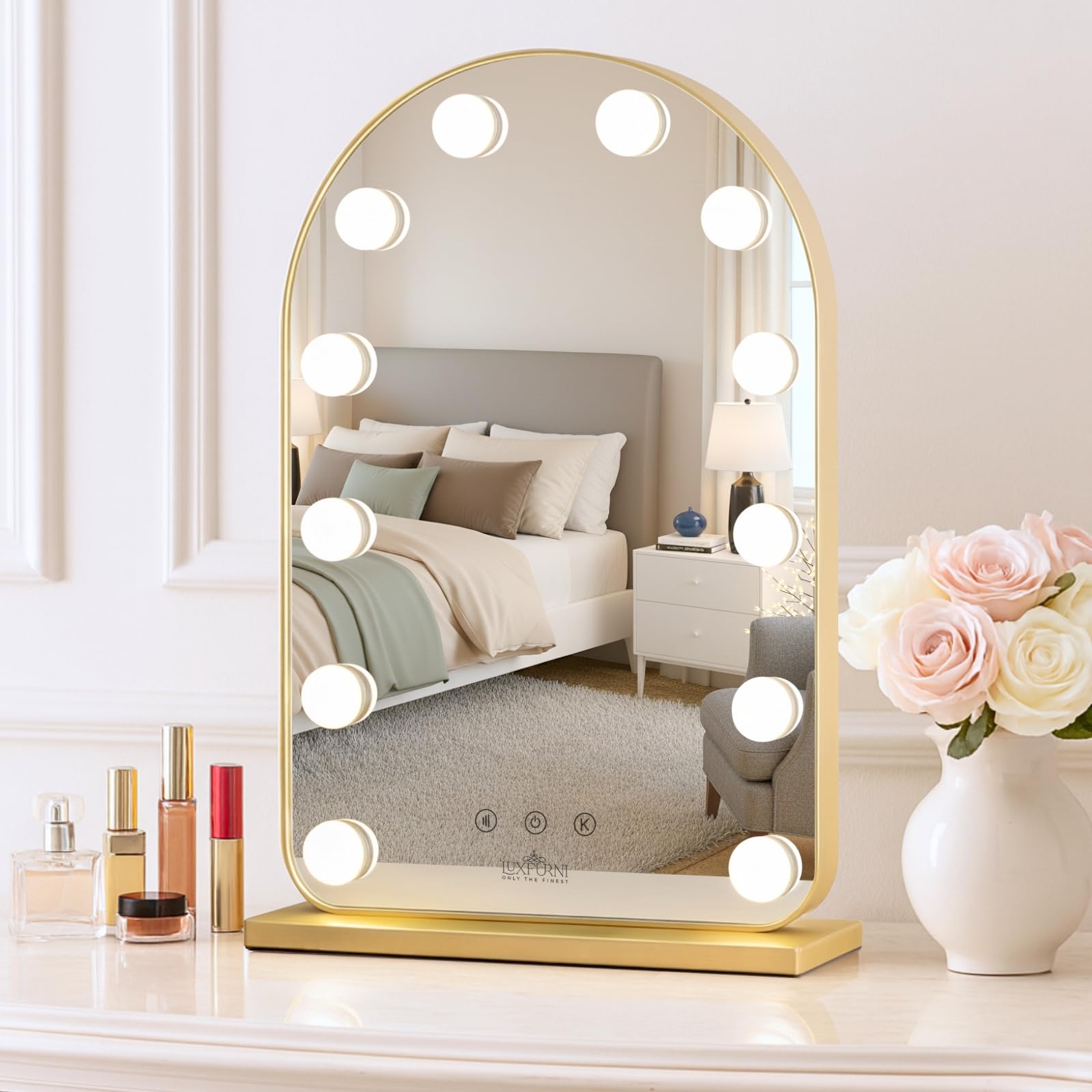 LUXFURNI vanity mirror makes a thoughtful gift for makeup enthusiasts.