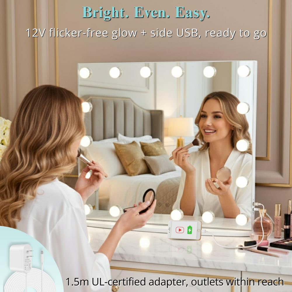 LUXFURNI vanity mirror USB port for charging devices during prep
