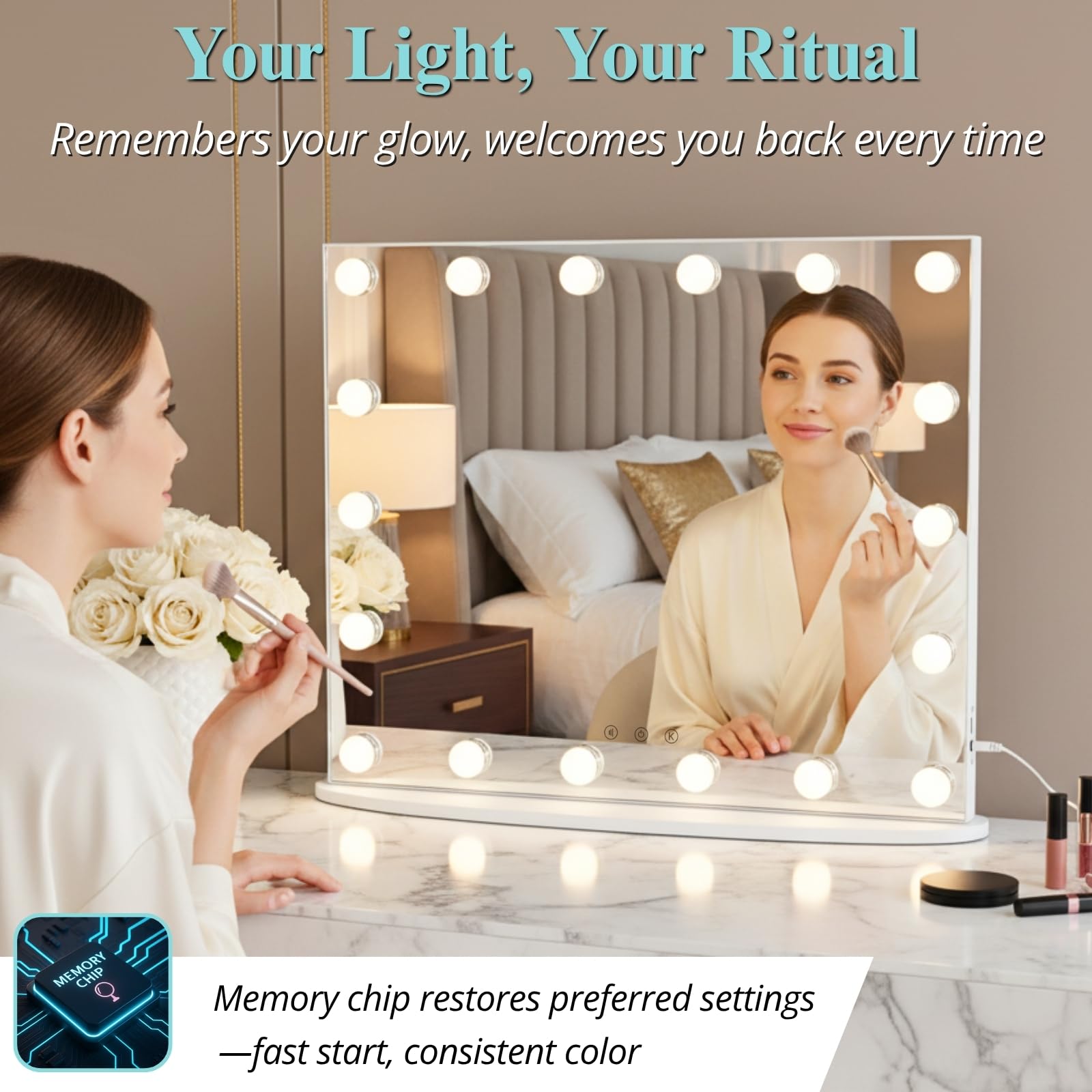 LUXFURNI vanity mirror wall-mount configuration for space-saving