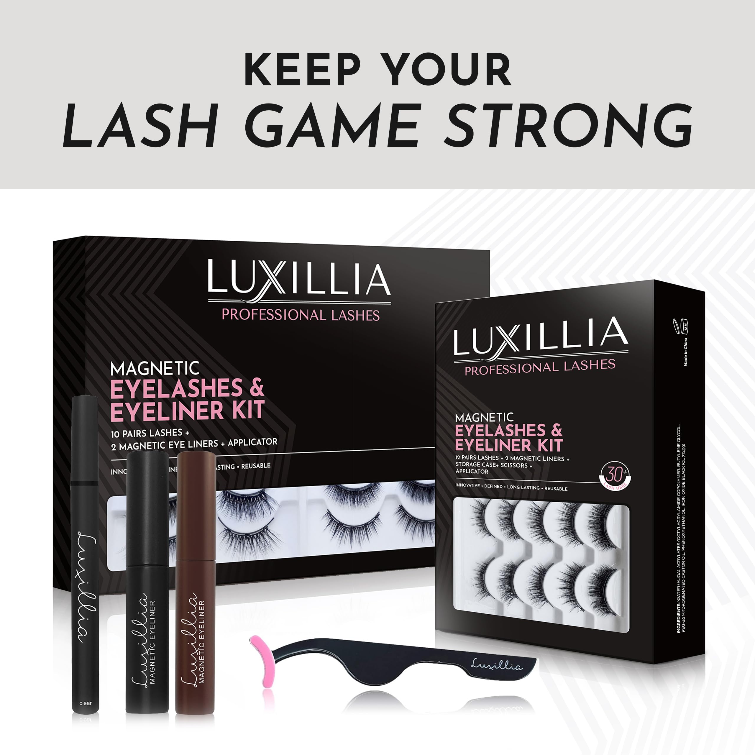 Luxillia-10-piece-kit-display highlights the complete magnetic lash set.