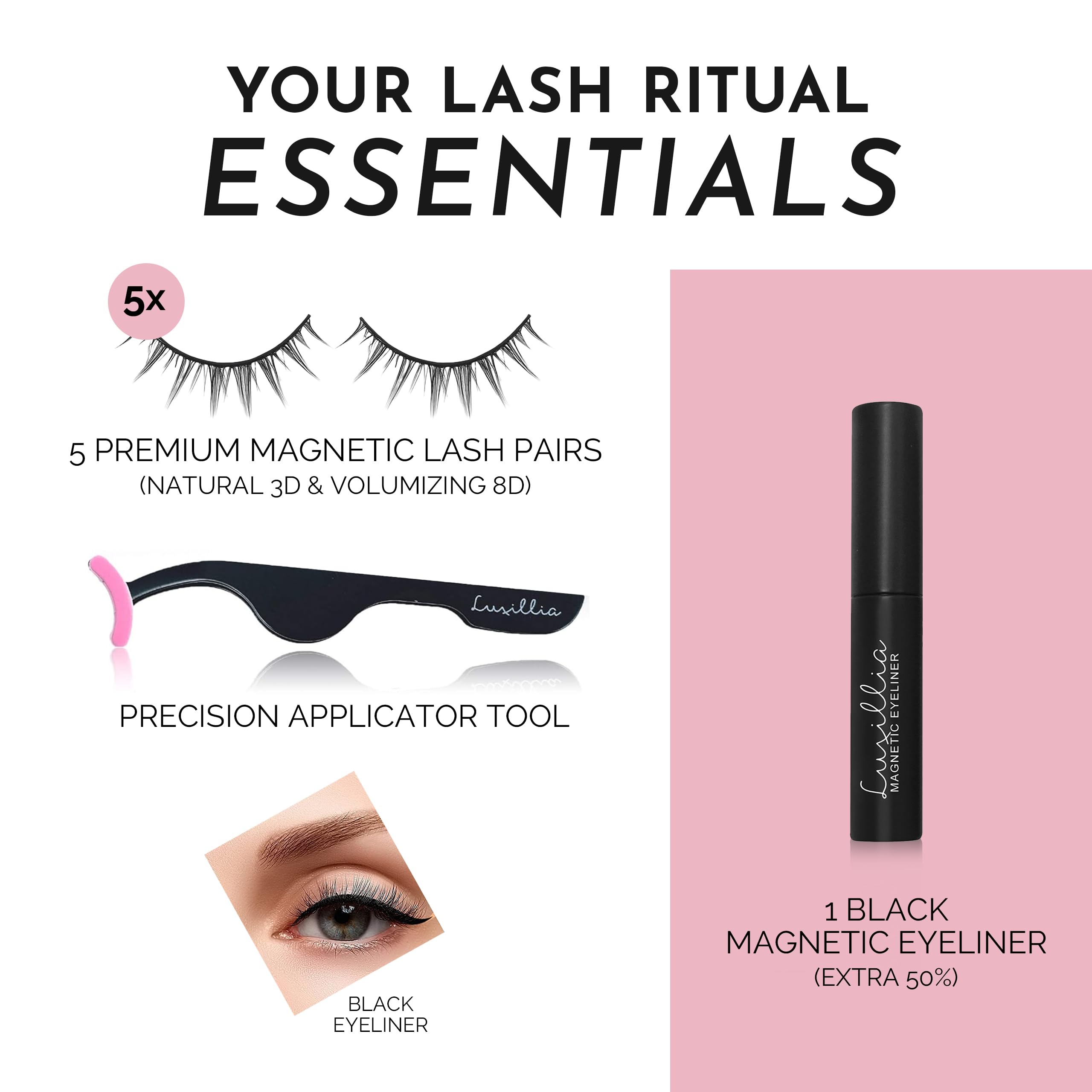 Luxillia Magnetic Eyelashes Kit waterproof magnetic eyeliner provides smudge-resistant lift.