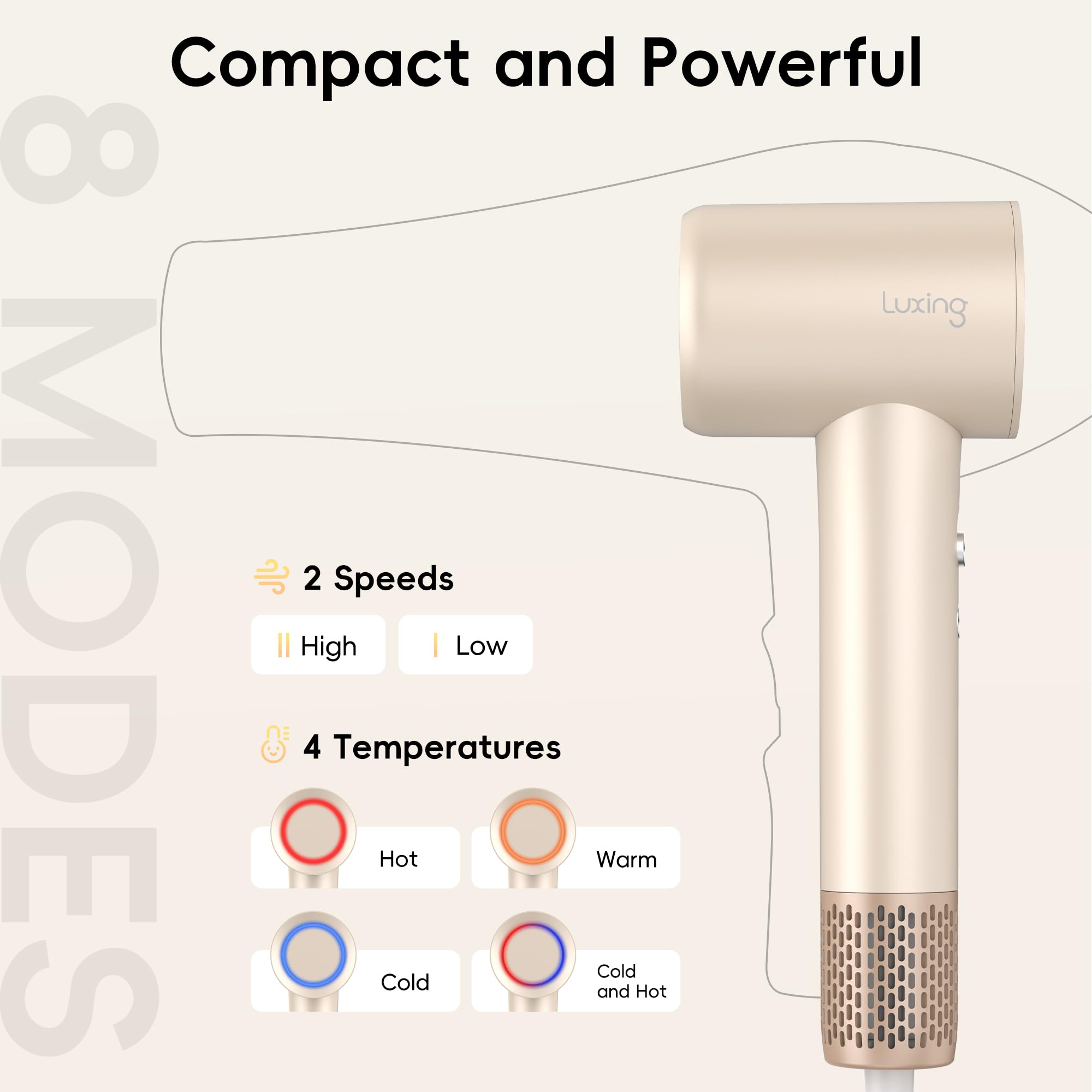 Luxing TurboLux LED control panel guides temperature and speed for personalized styling.