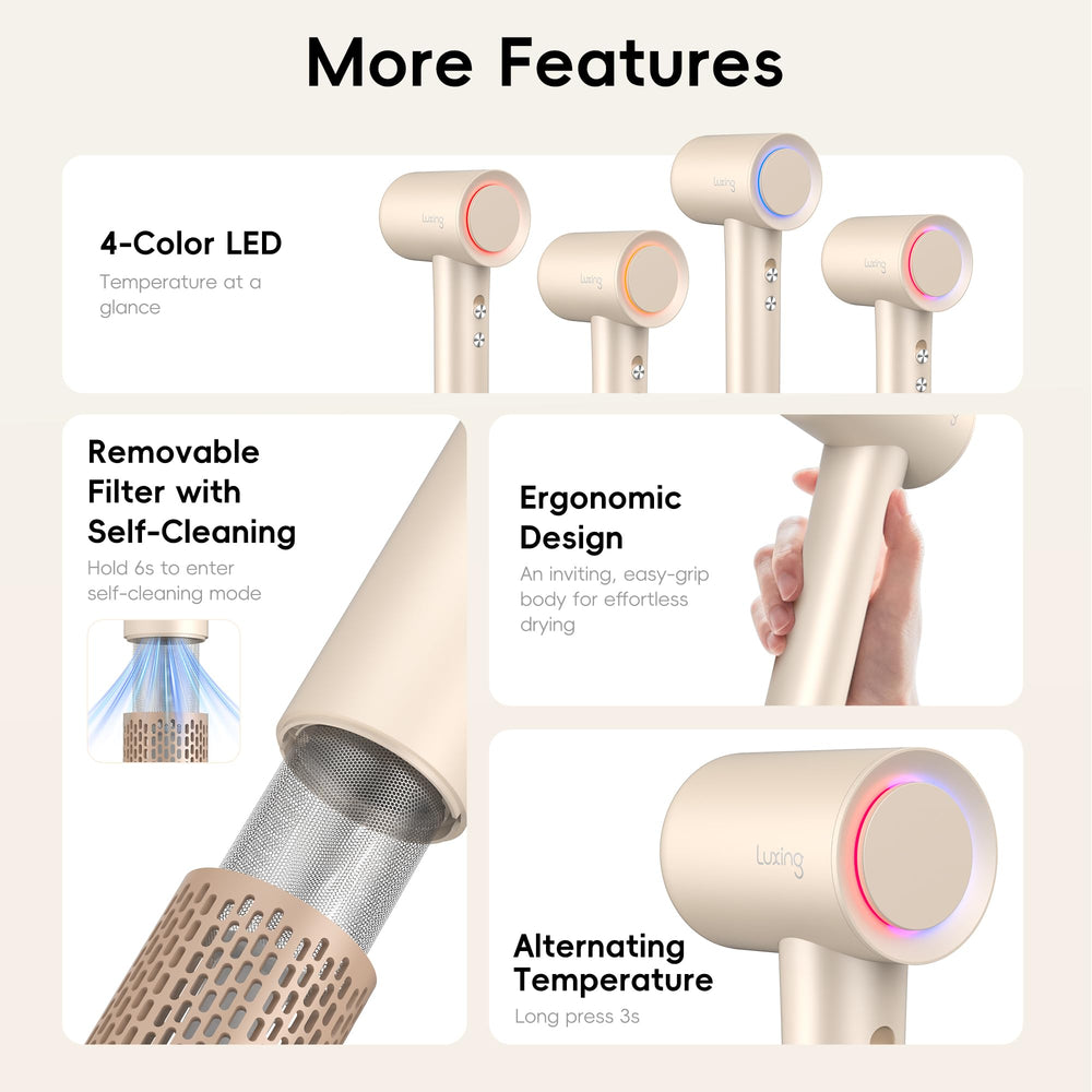 Luxing TurboLux safety features image shows protective design and easy rear-filter cleaning.