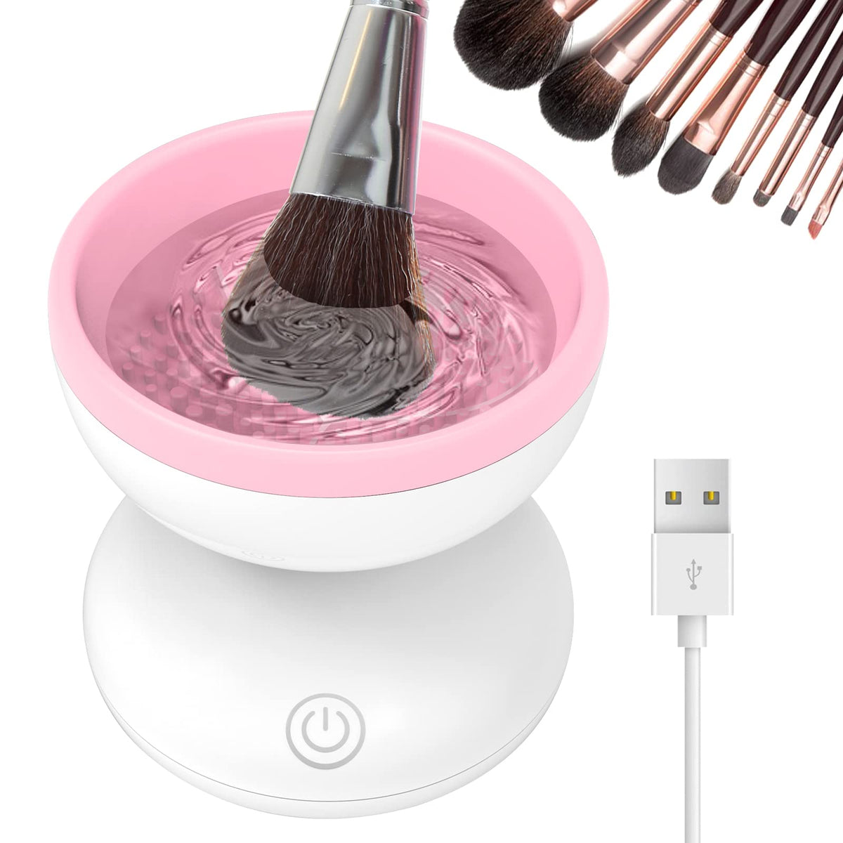 Luxiv electric makeup brush cleaner front view showing easy setup for quick cleaning.