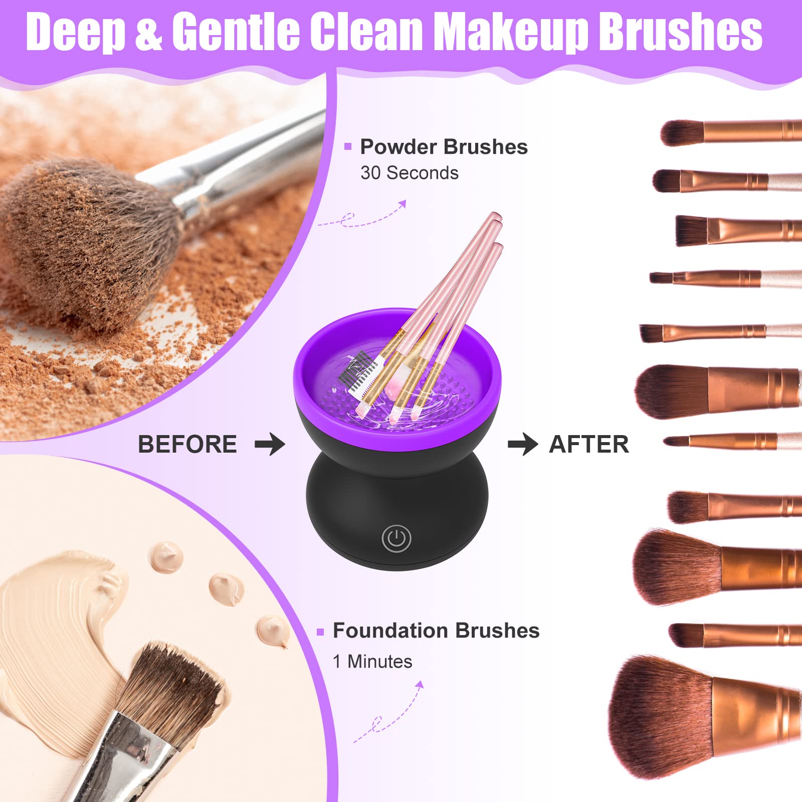 Luxiv cleaner silicone heads closeup reveals gentle, thorough bristle cleaning.