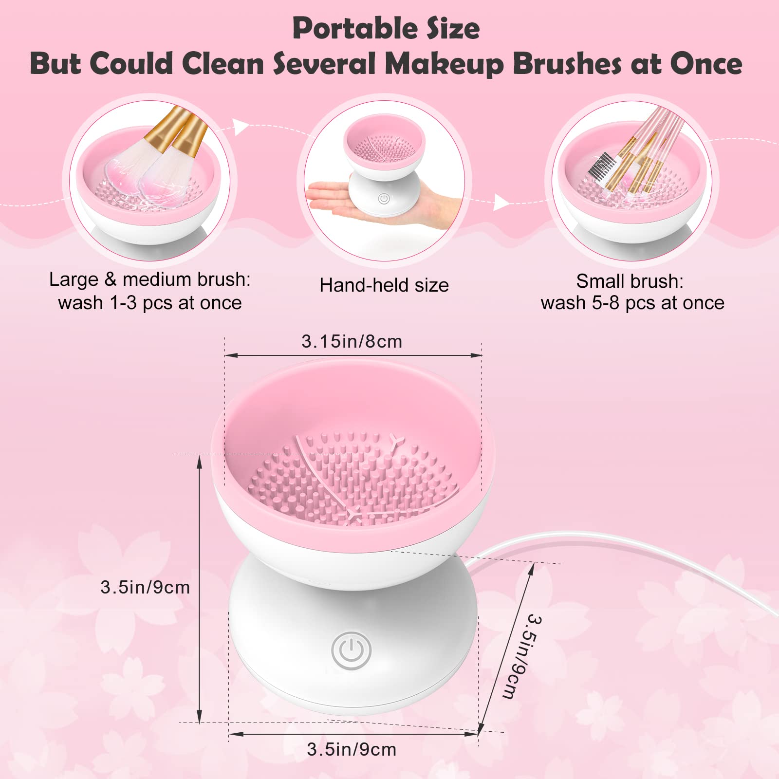 Luxiv electric makeup brush cleaner silicone heads illustrate deep, gentle bristle care during rotation.