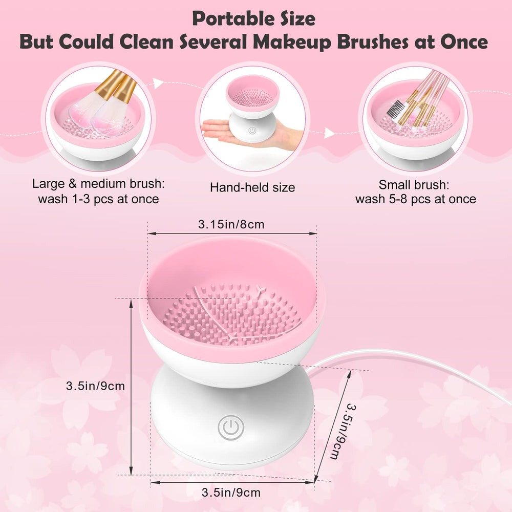 Luxiv electric makeup brush cleaner silicone heads illustrate deep, gentle bristle care during rotation.