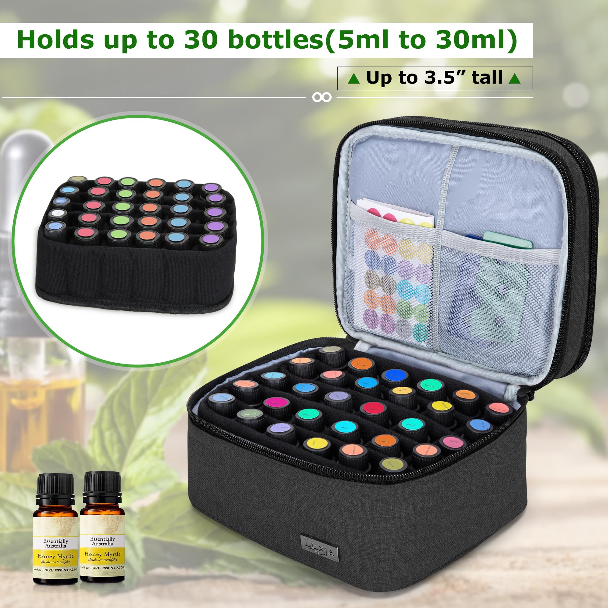 LUXJA bottle dividers within case adapt to 5ml–30ml bottles.
