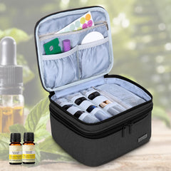 LUXJA essential oil carrier case interior with pockets showcases organized storage options.