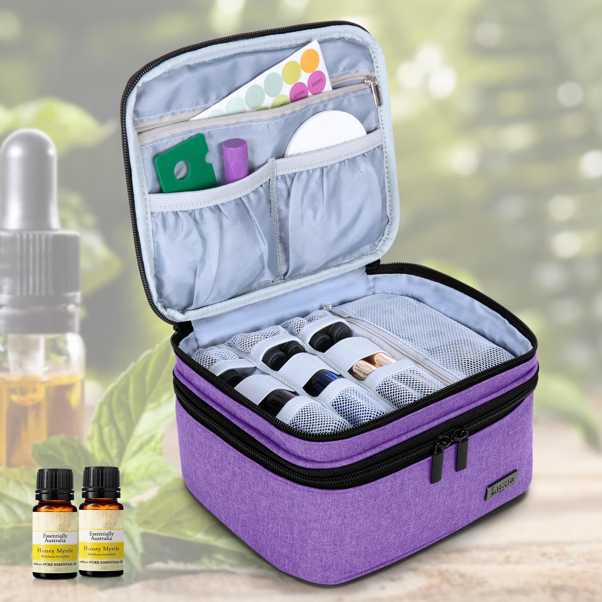LUXJA Essential Oil Carrying Case double-layer design keeps oils and accessories neatly separated.