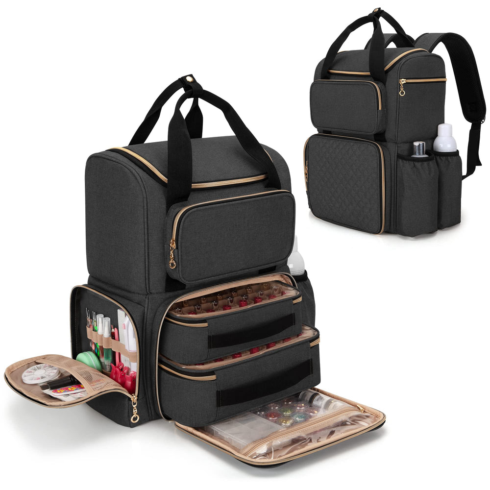 Luxja Nail Polish Organizer backpack main compartment keeps bottles secure on travel.