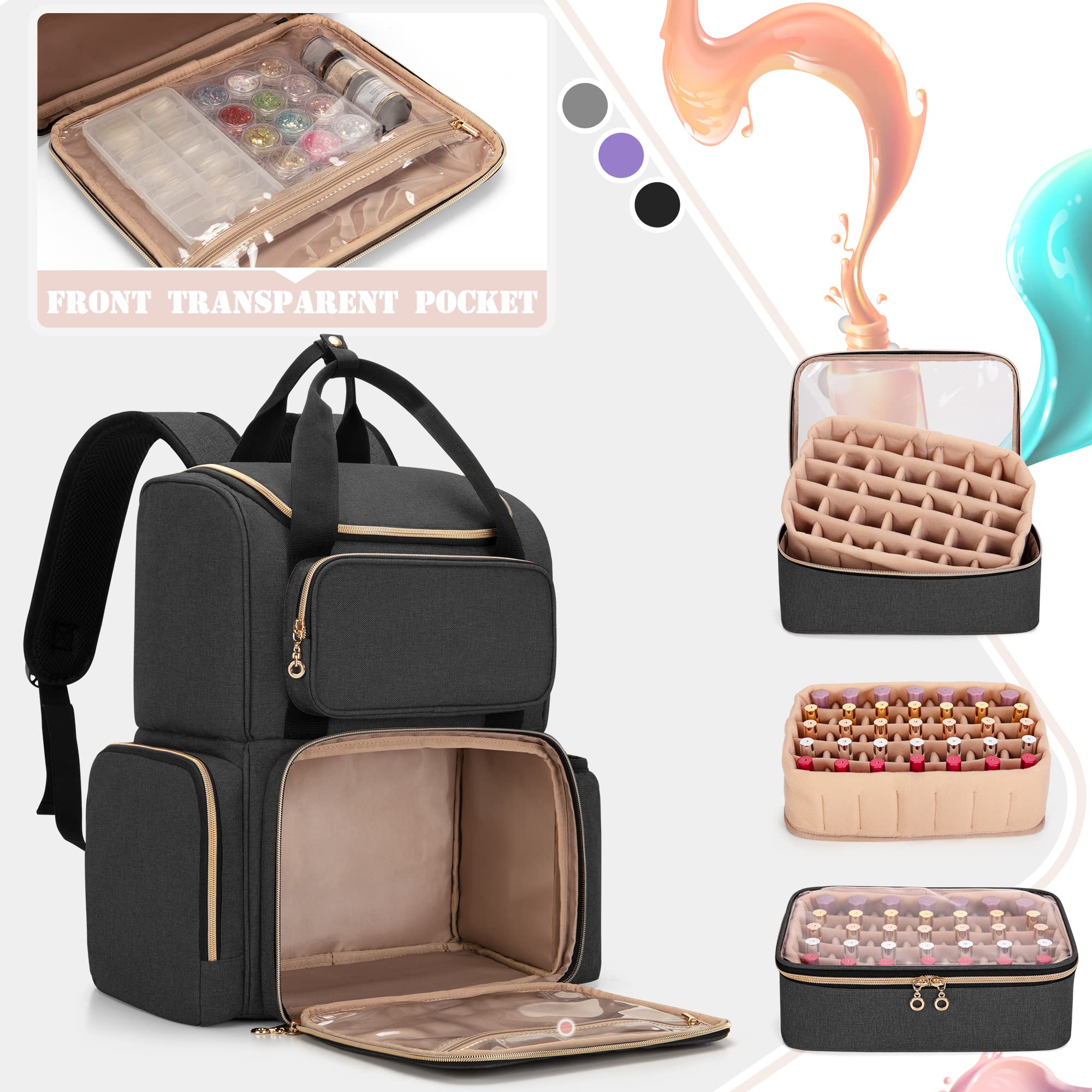 Luxja Nail Polish Organizer exterior pockets provide quick access to supplies.